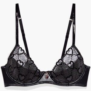Savage X Fenty Glossy Flossy Quarter Cup Bra - Black Heart Lace | Size 32D